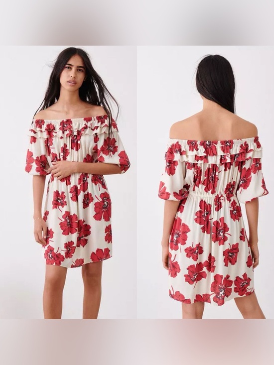 ba&sh Dresses & Skirts - ba&sh Kiara Floral Print Dress Off Shoulder Red Beige Size Small $315